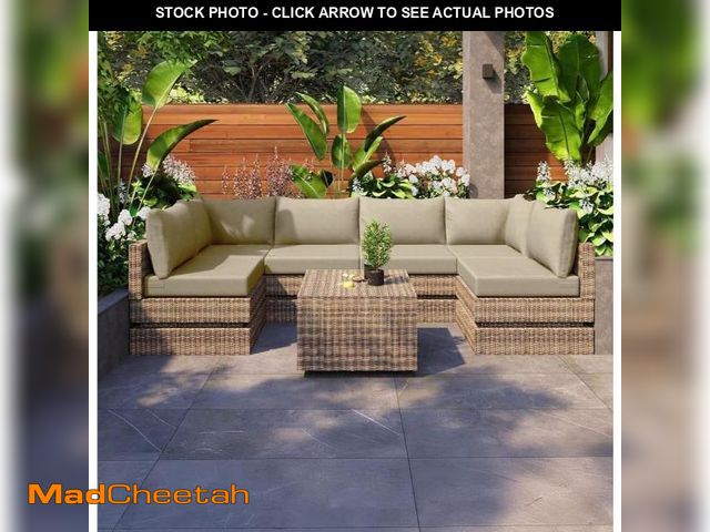 Lot 74-12517899 - Mximu Beige 14-Piece Replacement Outdoor Lounge Chair Sectional Cushions for 6-Seat Patio Couch - UN...