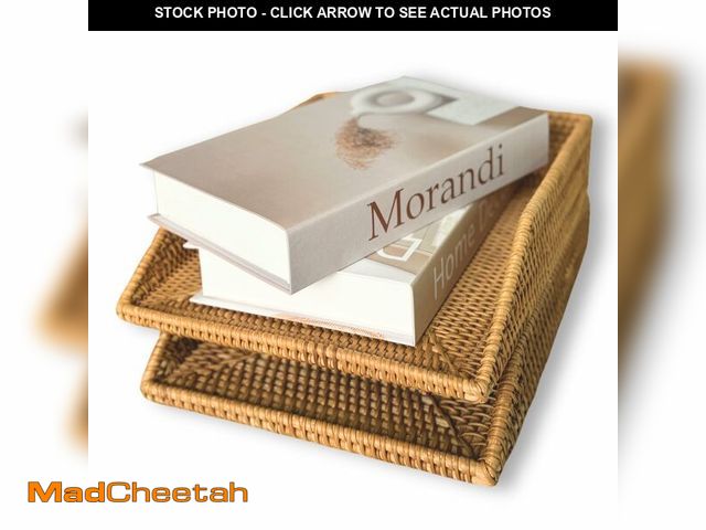 Lot 74-12700985 - GaiaMade Set of 2 Rattan Desk Letter Trays - Decorative Paper Organizer, Aesthetic Wicker Tray, 14" ...