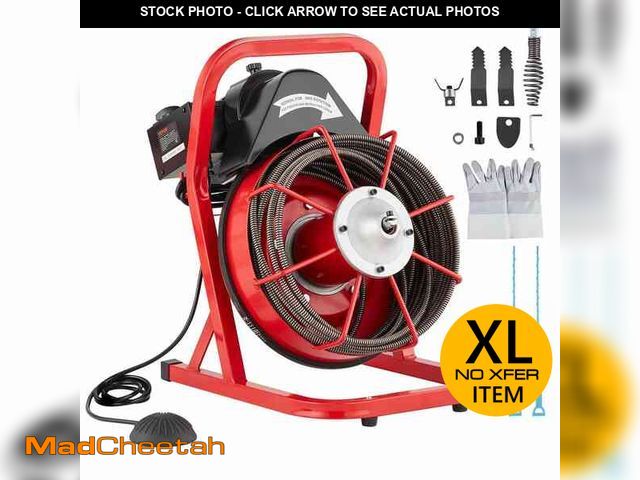 Lot 74-13673844 - VEVOR Drain Cleaner Machine 50ft. x 3/8in., Sewer Snake Auger Manual Feed, 250W Electric Drain Clean...