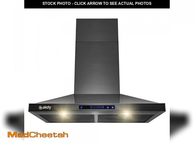 Lot 74-12462803 - AKDY 30 in. 343 CFM Convertible Wall Mount Black Stainless Steel Kitchen Range Hood with Touch Panel...