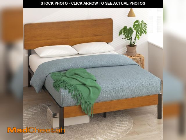 Lot 74-12290224 - ZINUS Olivia Metal and Bamboo Platform Bed Frame, No Box Spring Needed, Wood Slat Support, Easy Asse...