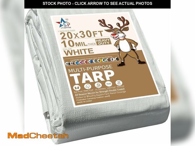 Lot 74-13040860 - STARPYNG-10 Mil White 20x30 Feet Tarp-Heavy Duty Poly Tarpaulin-Waterproof Tarp, UV Resistant, Durab...