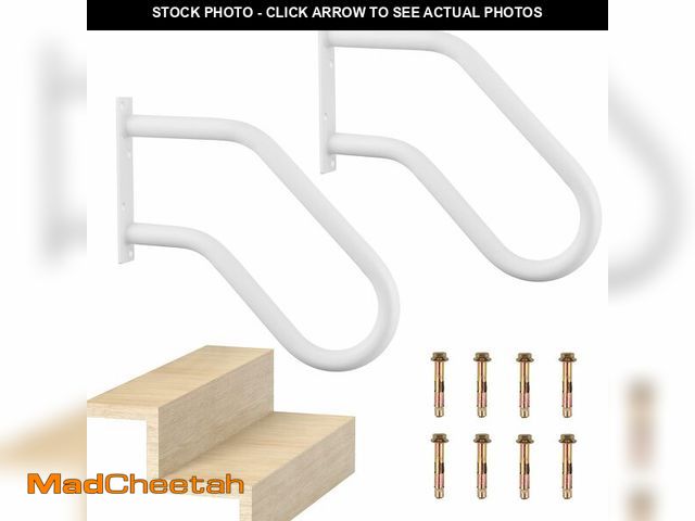 Lot 74-14267918 - Hand Rails for Indoor Outdoor Steps, Wall Mount Non-Slip U-Shape Stair Railing, Black, 1 Pack (White...