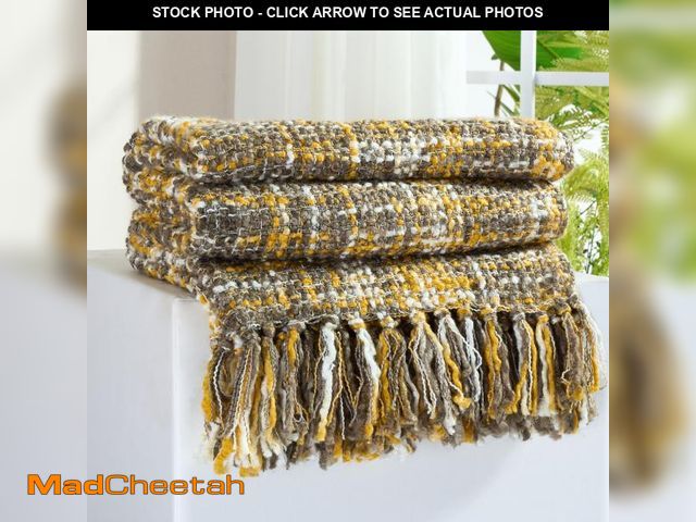 Lot 74-12115134 - GINAMUSE Multi-Color Gold Cable Knitted Throw Blanket for Couch,50"X60" Boho Style Textured Blankets...
