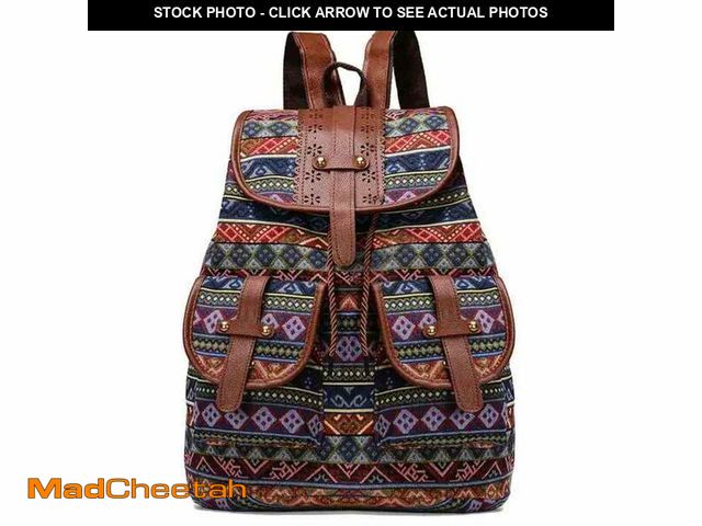 Lot 74-14274684 - Zeollashop Hippie Canvas Women Backpack Purse- Boho Style Ethnic Drawstring Causal Double Shoulder V...
