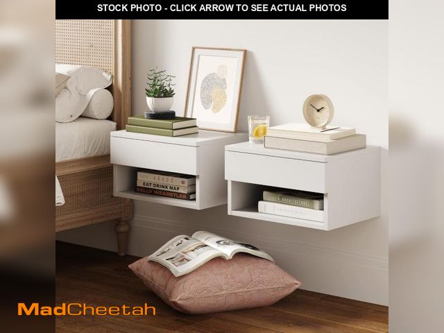 Lot 74-12399216 - Nathan James Jackson Wall Mounted Floating Bedroom Nightstand with Storage Drawer and Modern Open Sh...