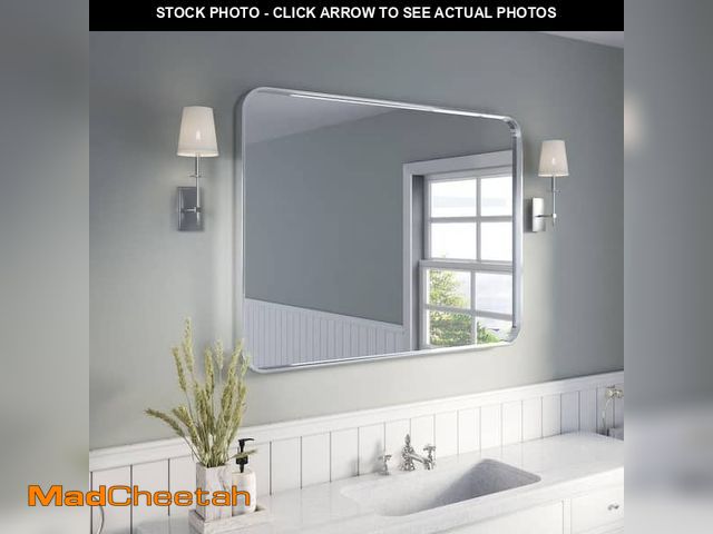 Lot 74-12811252 - 48 in. W x 36 in. H Rectangular Aluminum Framed Wall Mount Bathroom Vanity Mirror in Silver - UNUSED