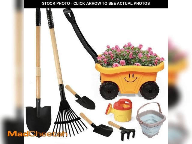 Lot 74-12434331 - CHEERBANK Kids Gardening Tools Set, 8 Pieces, Wagon with Beach and Garden Tools, Shovel, Rake, Outdo...