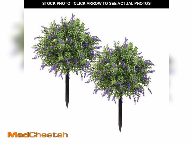 Lot 74-14264617 - Artificial Topiary Bushes with Ground Spike Set of 2, Faux Boxwood Ball Trees for Outdoor, Fake Shru...