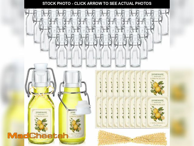 Lot 74-12972986 - Havawish 48 Sets 4 oz Limoncello Bottles Swing Top Glass Bottles for Homemade Clear Flip Top Mini Li...