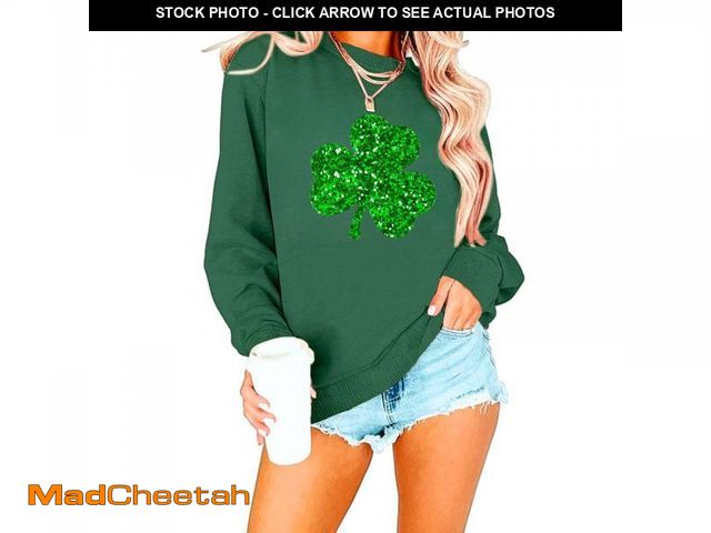 Lot 74-12354171 - Wakefulness Youth Women's St Patrick's Day Sweatshirts Shamrock Long Sleeve Shirts Lucky Green Glitt...