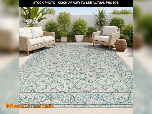 Lot 74-12664413 - JONATHAN Y Vintage Filigree Indoor Outdoor Area Rug 3X5 Gray/Teal, Charleston Textured Weave for Bac...