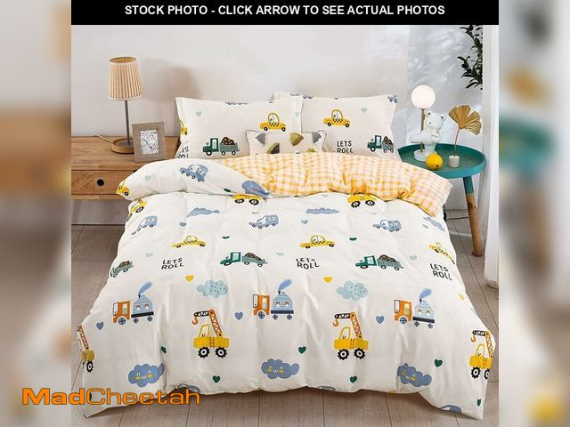 Lot 74-14207940 - DJY Kids Duvet Cover Set Queen, Cotton Cartoon Car Truck Bedding Set for Boys Girls, 3 Pieces Soft B...