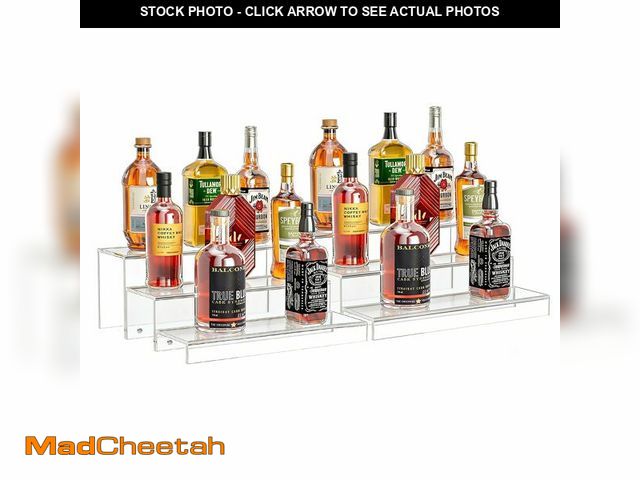 Lot 74-14268870 - JUESHA 2 Pack Tiers Bar Shelves for Liquor Bottles, 15" Clear Acrylic Risers Display Racks Stands fo...