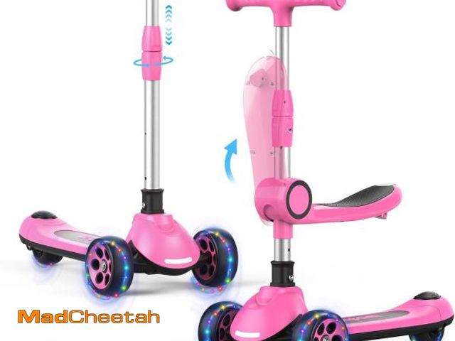 Lot 74-12510291 - Kids Scooter,LED Lighted Wheels and 3 Adjustable Height Handlebars Scotters for Kids 3-12,3 Wheel 2-...