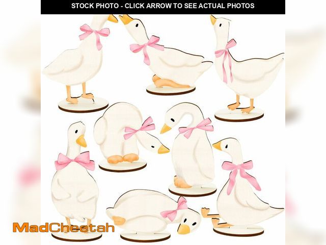 Lot 74-14267402 - FYSUIMU 8Pcs One Silly Goose Wood Table Centerpiece Pink Bow Goose Tabletop Detachable Sign Tiered T...