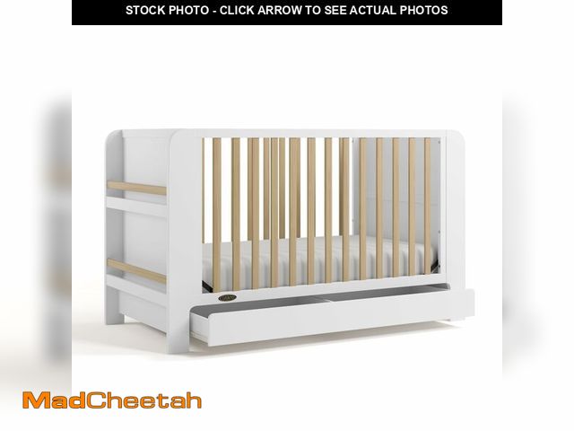 Lot 74-12693424 - Graco Read-with-Me 4-in-1 Convertible Crib with Drawer (White with Driftwood) - GREENGUARD Gold Cert...