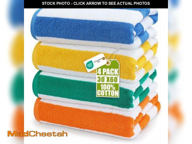 Lot 74-14154324 - Utopia Towels Pack of 4 Cabana Beach Towels, Oversized 30 x 60 Inches Cotton Beach Towel Set, Smooth...