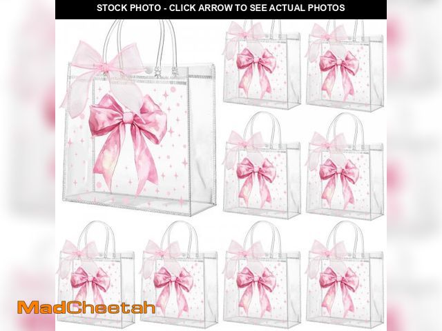 Lot 74-12444293 - Wesnoy 24 Pcs Pink Bow Clear PVC Gift Bags with Handles Coquette Bowknot Party Favor Candy Treat Tot...