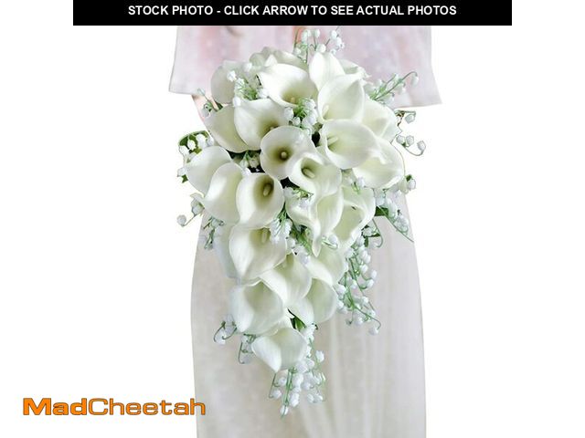 Lot 74-13568789 - EUBUY Wedding Bouquets for Bride, 10 Inch White Calla Lily Water Drops Artificial Wedding Toss Bouqu...