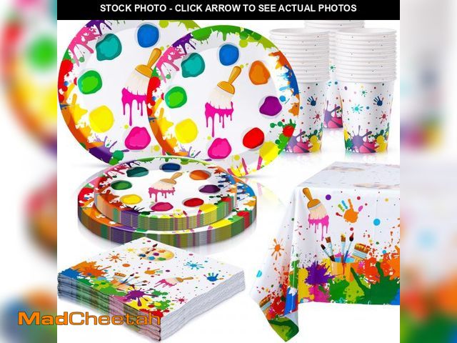 Lot 74-12046920 - 122 Pcs Art Paint Party Decorations Sip and Art Party Supplies, Artist Paint Plates Napkins Cups Pla...