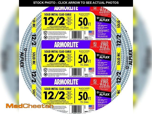 Lot 74-12674492 - Southwire 12/2 x 50 ft. Solid CU MC (Metal Clad) Armorlite Cable - USED