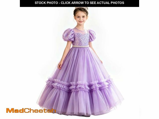Lot 74-14215803 - Zvzio Girls Puff Sleeve Flower Girl Dress Sequin Tulle Princess Dresses Pearl Belt Wedding Party Bir...