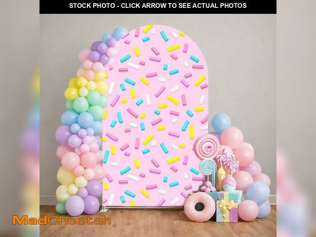 Lot 74-12973124 - HISDH 4x7.2ft Arch Backdrop Covers Pink Donut Glaze Sprinkles Birthday Party Decorations 2-Sided Chi...