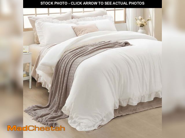 Lot 74-14585754 - ANGENIA King Size Comforter Set White, 3 Pieces Vintage Farmhouse Ruffle Bedding Comforters Sets, So...