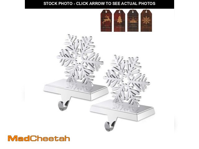 Lot 74-13473374 - Jetika Christmas Stocking Holders for Mantle Set of 2, Snowflake Stocking Hanger for Mantel Weighted...