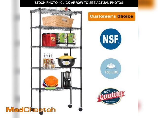 Lot 74-12171683 - BestOffice 14 W X 30 D X60 H-Shelf Adjustable Standing Garage Shelves Shelving Unit with Wheels  Bla...