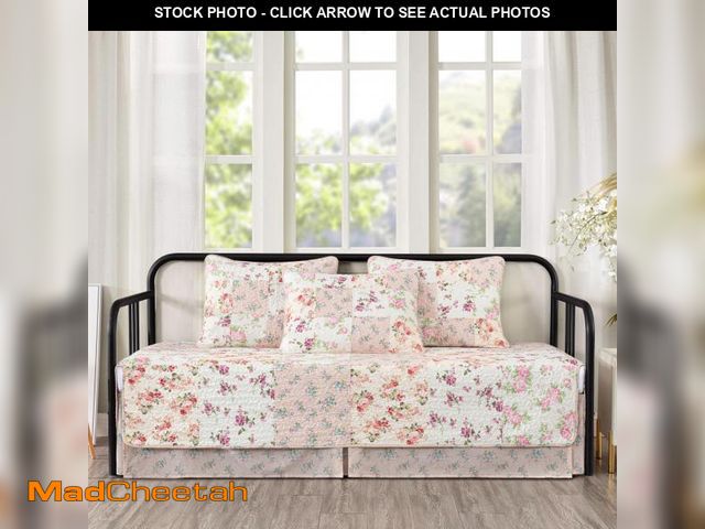 Lot 74-12304847 - Chezmoi Collection Abbi 5-Piece Pink Shabby Chic Bedding Floral Daybed Set, Pre-Washed Cotton Patchw...