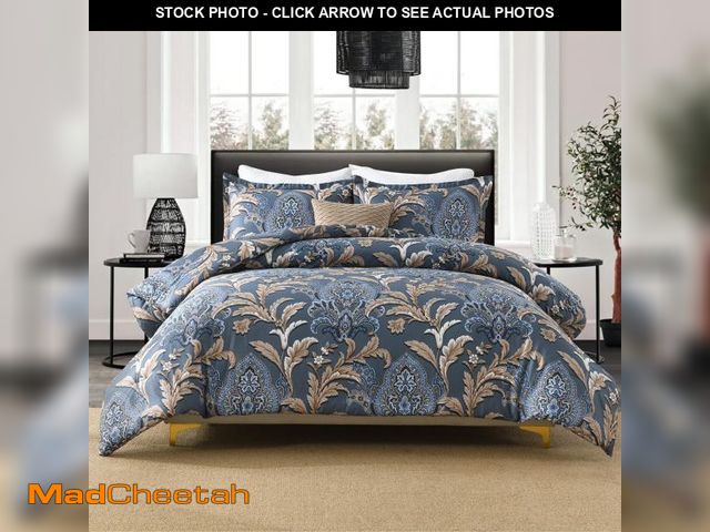 Lot 74-12125692 - Finlonte Cotton King Size Comforter Set, Navy Paisley Bedding Set with Floral Damask Patterns, Ultra...