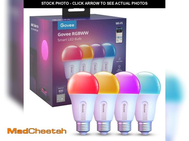 Lot 74-14222881 - Govee 4-Packs 9-Watt 800 Lumens A19 Shape E26 Base 2700-6500K RGBWW Smart LED Bulb - UNUSED