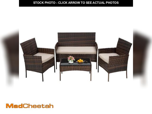 Lot 74-12197649 - FDW | 4-Piece Patio Furniture Set | Brown | Outdoor Wicker Furniture with Coffee Table | Modern Ratt...