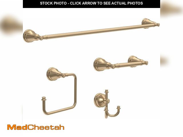 Lot 74-14067182 - Delta Mylan 4-Piece Bathroom Set Champagne Bronze 18" Towel Rack, Toilet Paper Holder, Hand Towel Ho...