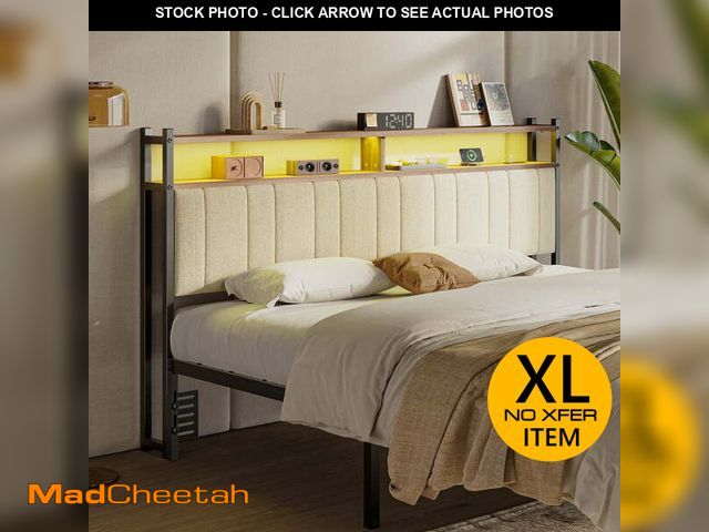 Lot 74-12800243 - Pinmoco Headboard for King Size Bed with Storage, Linen Upholstered Head Board with LED Light and Ch...