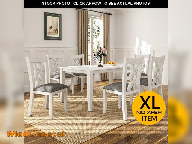 Lot 74-13123164 - Peatuk 7-Piece Dining Table Set for 6 with Upholstered Chairs, 63'' Solid Wood Kitchen Table and Cha...