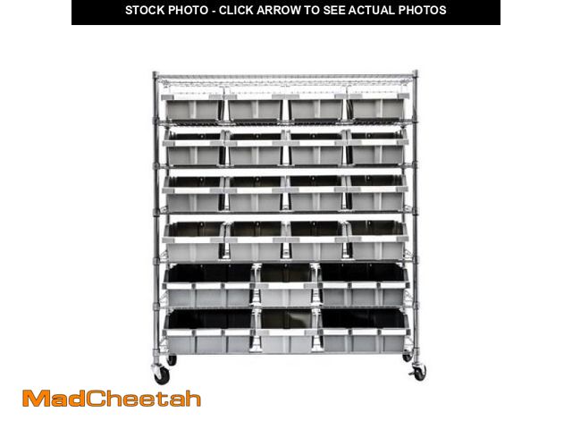 Lot 74-12163914 - Seville Classics Extra-Wide 7-Tier NSF 21-Bin Rack  48  W X 14  D X 56  H  Gray - UNUSED