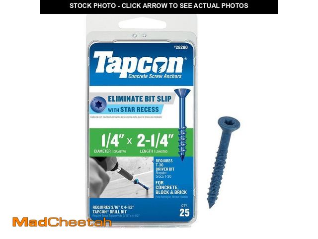 Lot 74-12854913 - Tapcon 1/4 in. x 2-1/4 in. Star Flat-Head Concrete Anchors (25-Piece) - UNUSED