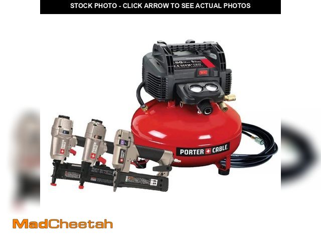 Lot 74-14560803 - Porter-Cable 6 Gal. 150 PSI Portable Electric Air Compressor with 16-Gauge, 18-Gauge and 23-Gauge Na...