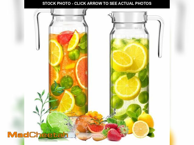 Lot 74-13565148 - 2 Pcs Plastic Pitcher with Lid, 37 oz Clear Acrylic Pitcher, Unbreakable Juice Pitchers for Fridge, ...