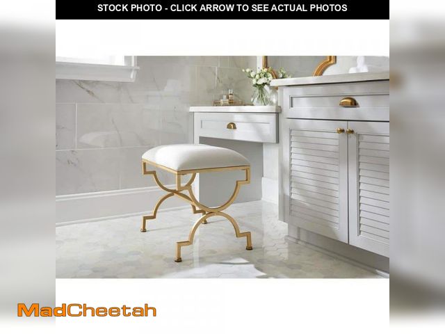 Lot 74-12376710 - Home Decorators Collection Ivory Upholstered Metal Vanity Stool with Gold Base (23.50 in W. X 21.25 ...