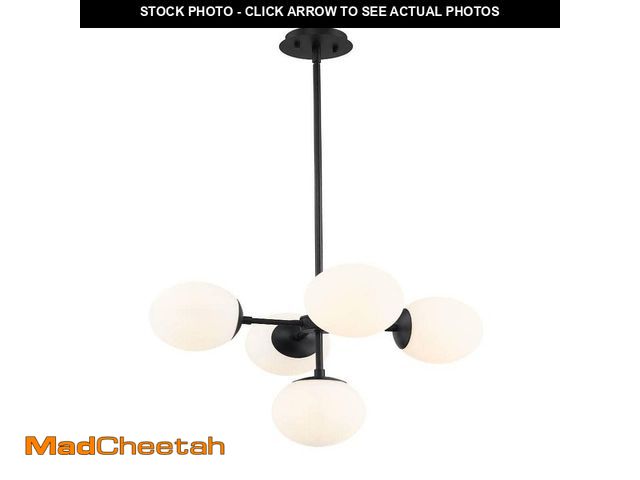 Lot 74-12691964 - 5-Light Matte Black Pendant with Matte Opal Glass Shade - UNUSED