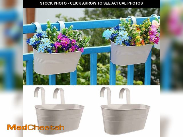 Lot 74-14339057 - River 2 Pack Metal Iron Hanging Flower Pot, Oval Railing Planter Fence Garden Balcony Planter Hangin...
