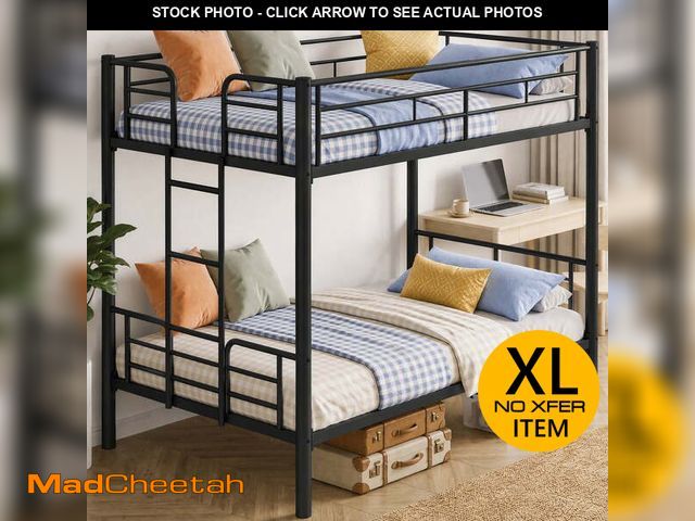 Lot 74-14609211 - edx Twin Over Twin Metal Bunk Bed with Stairs &amp; Safety Guardrails, Heavy-Duty Steel Frame, No Bo...