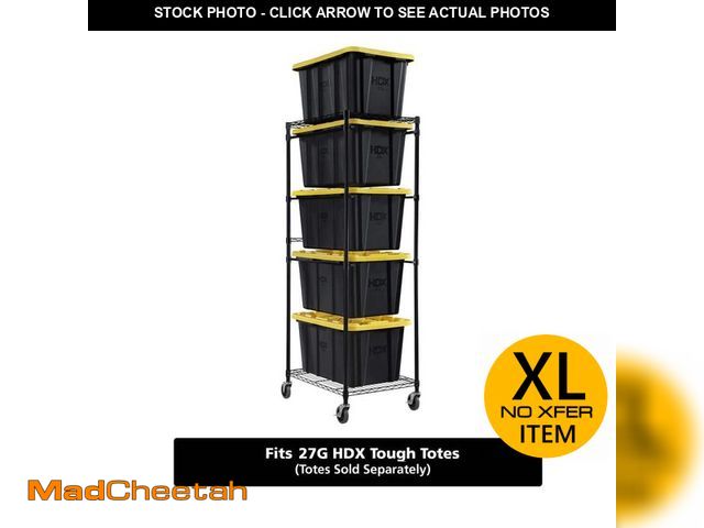 Lot 74-14256181 - HDX Steel Wire Garage Storage Bin Rack with Casters for 27 Gal. Tough Totes in Black (22 in. W x 69 ...