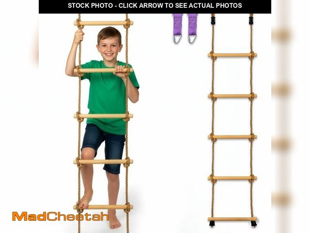 Lot 74-13955242 - Trailblaze Wooden Rope Ladder for Kids Ã¢â¬â 6ft Outdoor Climbing Ladder with Real Wood Rungs, He...