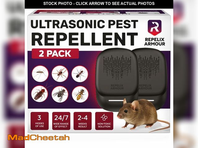 Lot 74-14386170 - Ultrasonic Pest Repeller for Indoor Use - 2 Pack - Covers Up to 1,500 sq ft per Device - 3 Modes Mou...