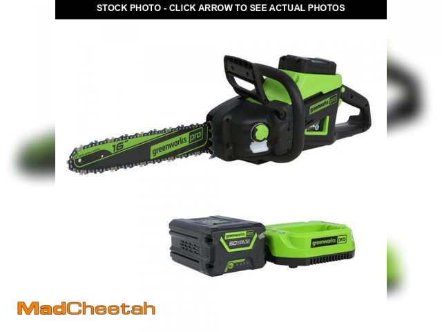 Lot 74-12155474 - Greenworks Pro 60V 16 in. Brushless Cordless 2kW Chainsaw with 2.5 Ah Battery and Charger - UNUSED